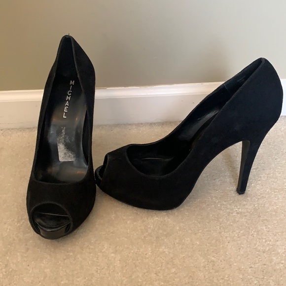 Michael Shannon Black Suede Peep Toe heels - Picture 1 of 9